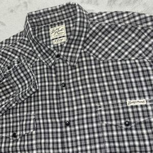 LUCKY BRAND‎ WESTERN PLAID MENS XL SLEEVE PEARL SNAP BUTTON SHIRT BLACK